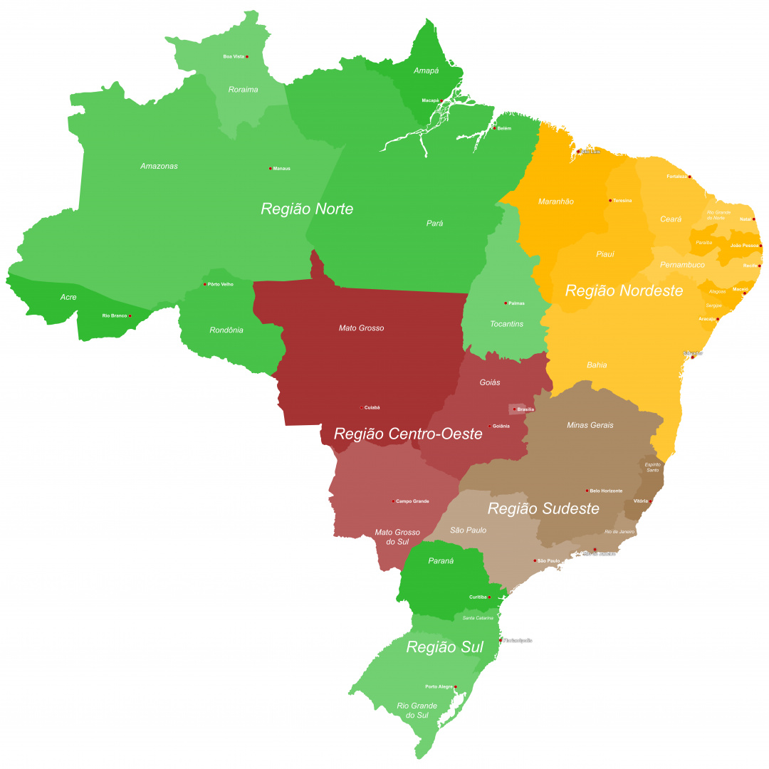 Mapa das 5 regiões do Brasil