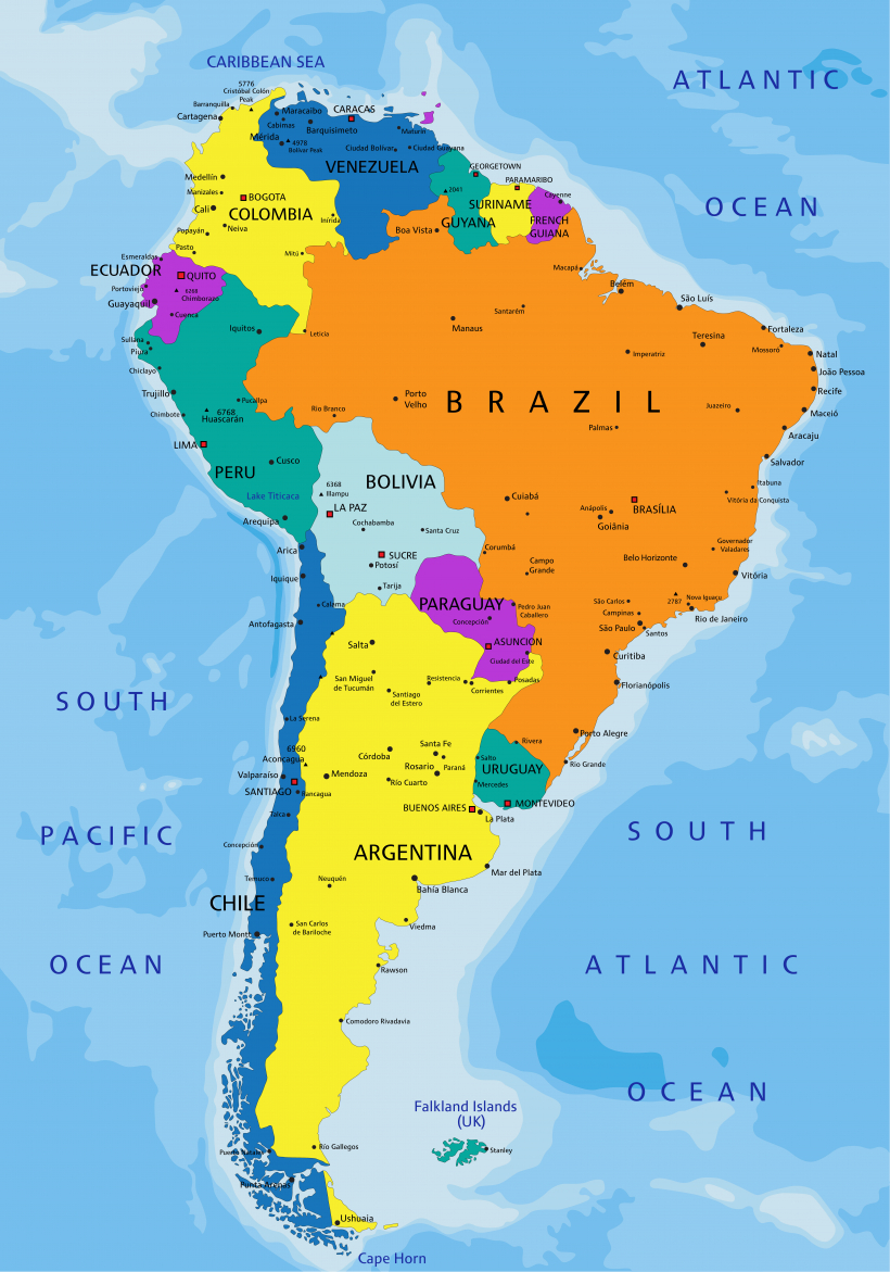 Mapa da américa do sul