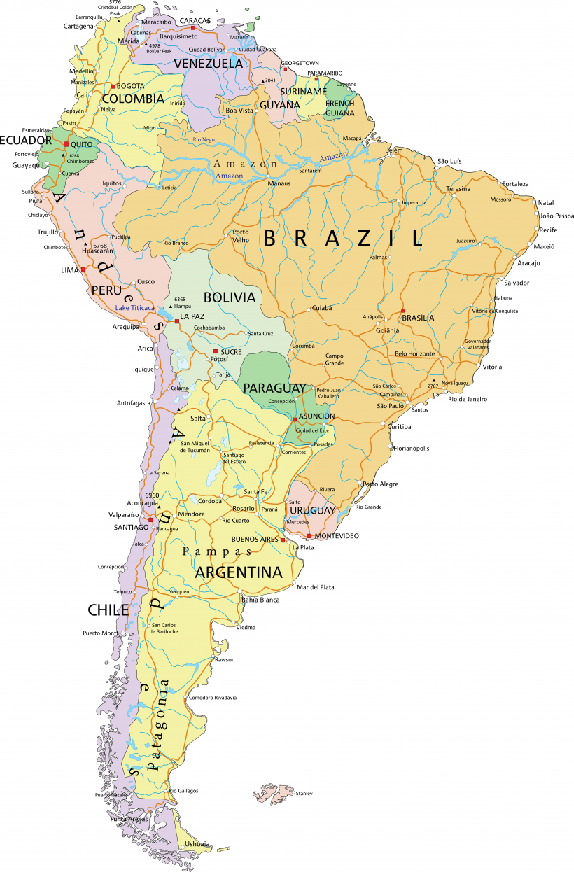 Mapa da américa do sul