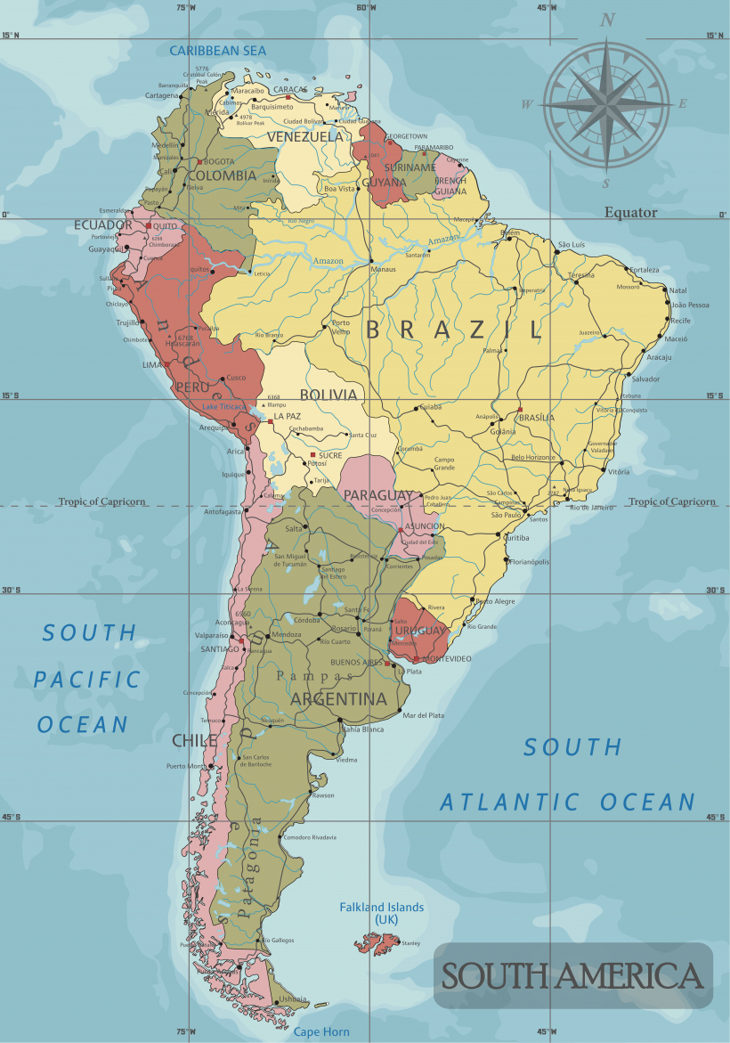 Mapa da américa do sul