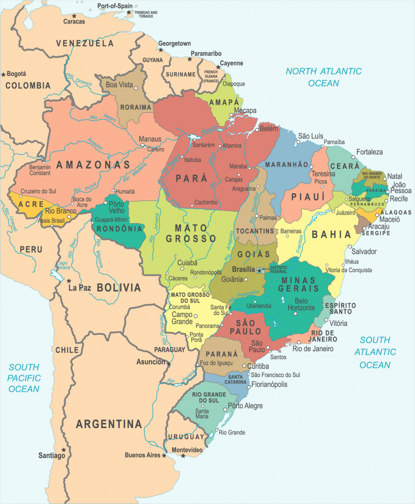 Mapa político do Brasil com estados e capitais