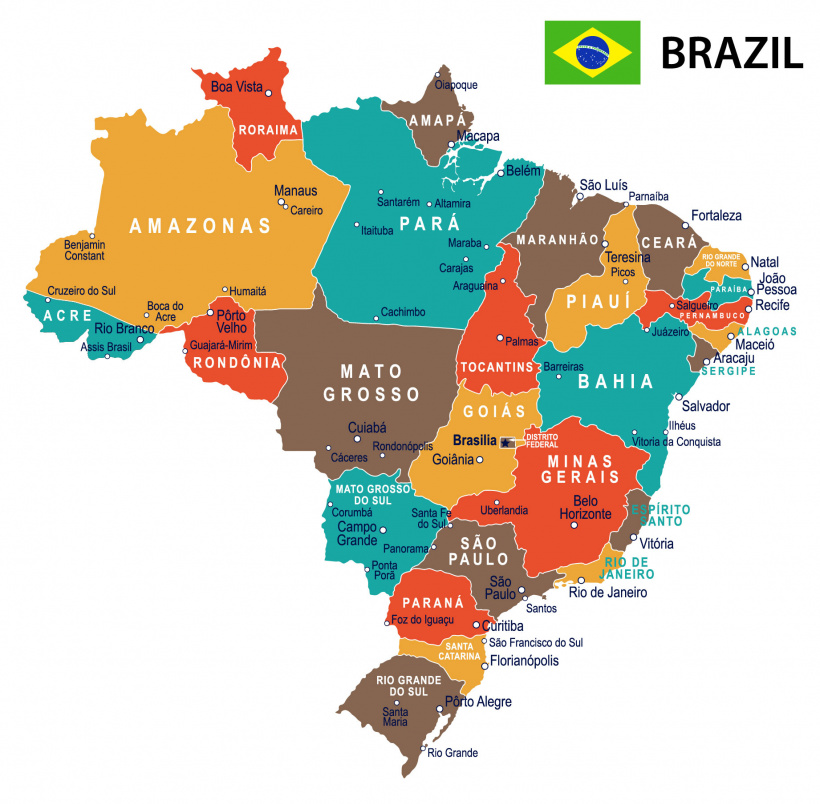 Mapa dos 26 estados do Brasil e do distrito federal